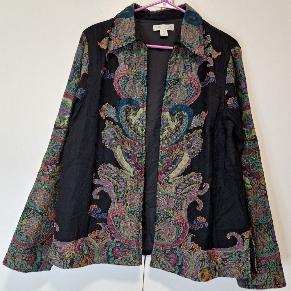 COLDWATER CREEK  Wool Woven Kashmiri Open Art-to-Wear Blazer Jacket Size M